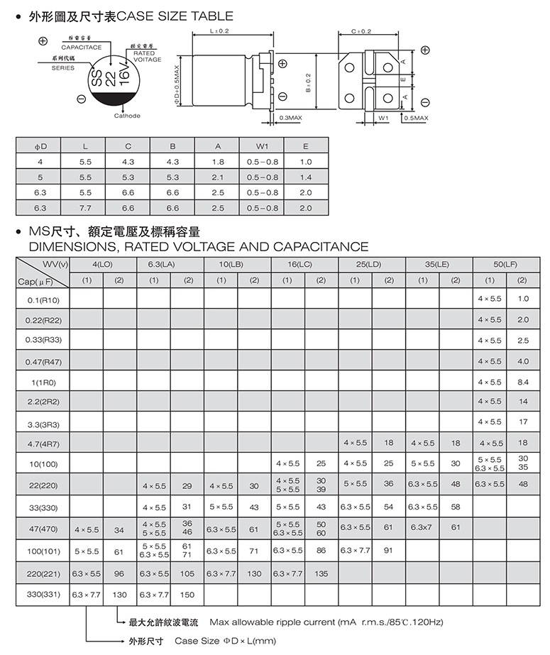 贴片铝电解电容47uF 10V参数